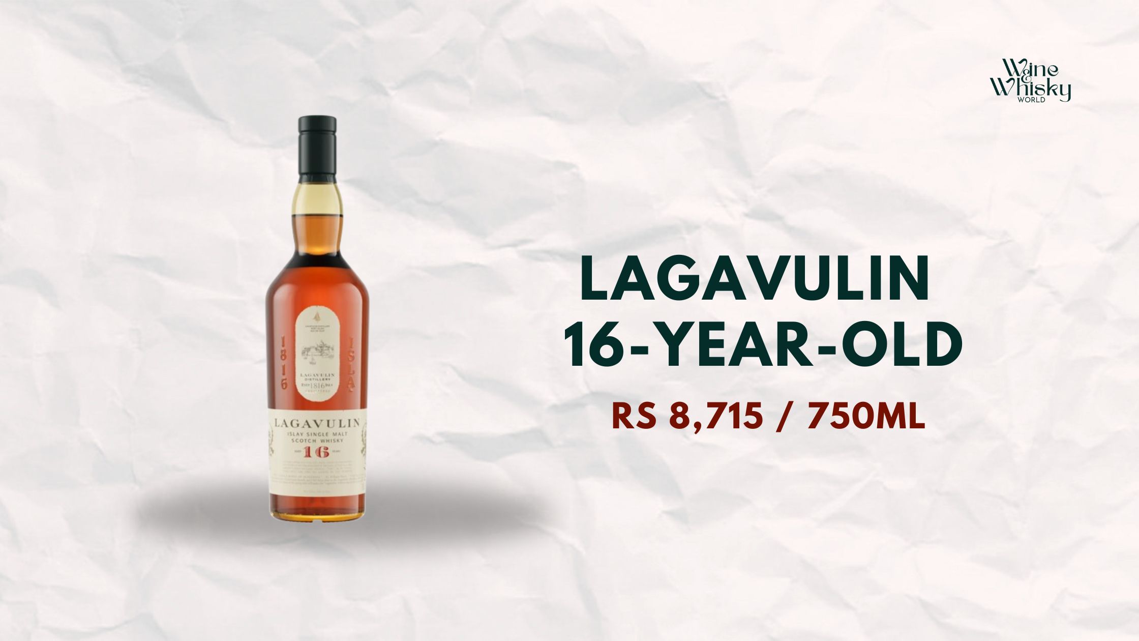 Lagavulin 16-Year-Old (Islay) with the white background, in the left side top corner winewhiskyworld logo 